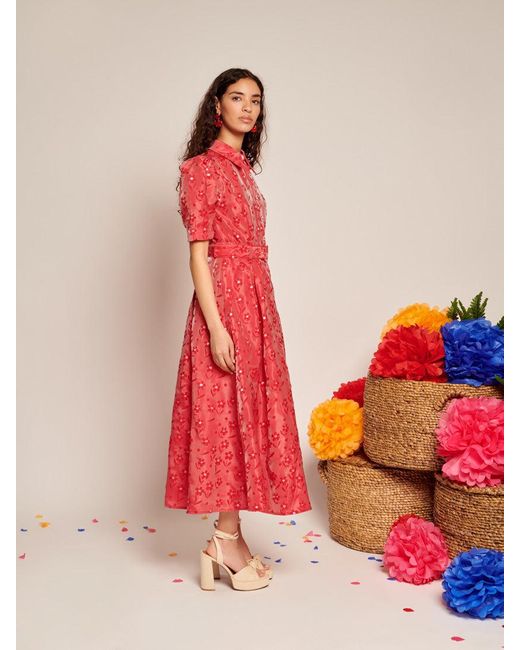 Sister Jane Enchanted Jacquard Midi Dress in Red | Lyst