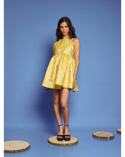 Sister Jane Yellow Dream Shimmer Jacquard Mini Dress