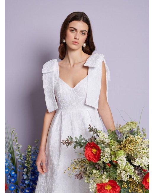 Sister Jane White Dream Prairie Bow Jacquard Midi Dress