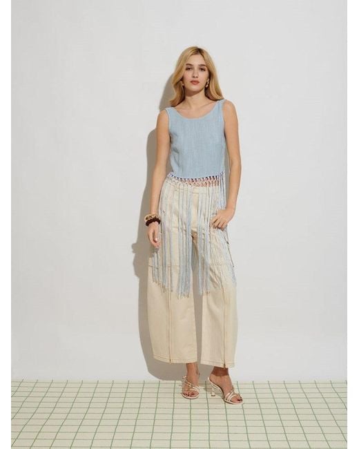 Sister Jane Blue Ghospell Mona Fringed Top