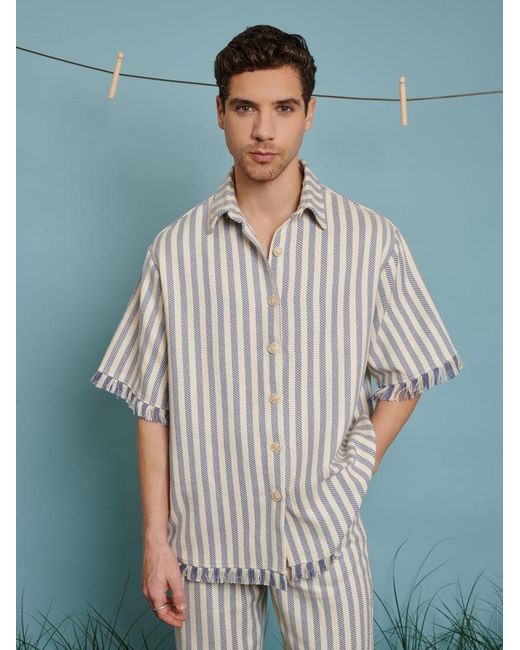 Sister Jane Blue Cameron Fray Stripe Boxy Shirt
