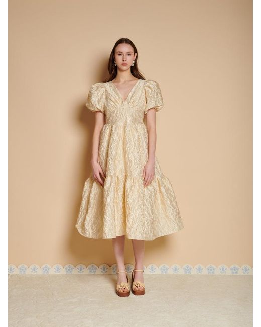 Sister Jane Yarrow Jacquard Midi Dress in Natural | Lyst UK