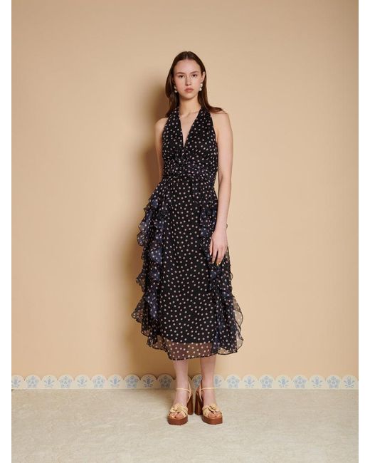 Sister Jane Natural Painterly Polka Chiffon Midi Dress