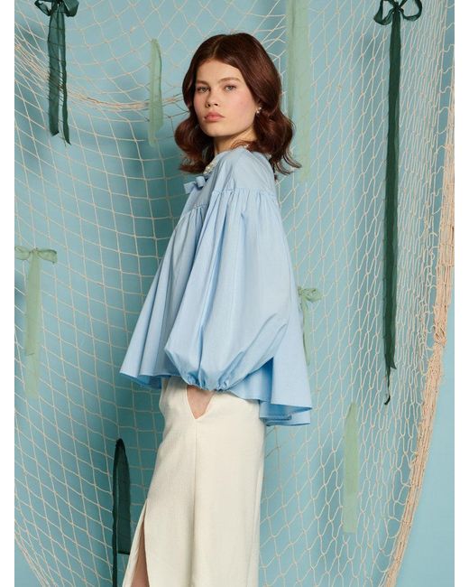 Sister Jane Blue Seashell Pearl Blouse