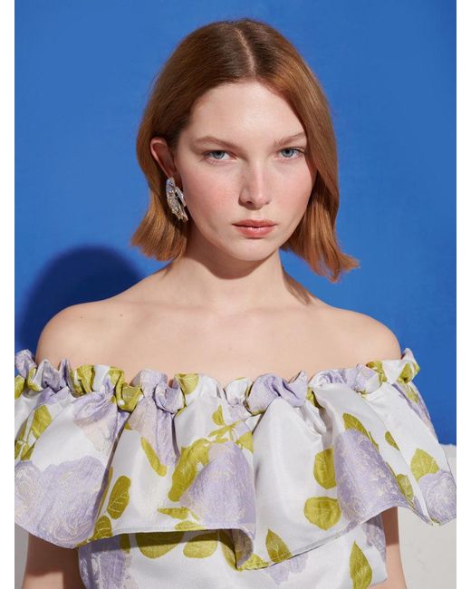 Sister Jane Blue Fig Flora Jacquard Ruffle Top