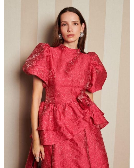 Sister Jane Red Dream Boudoir Jacquard Midi Dress