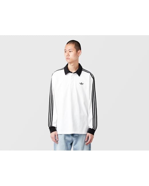 Adidas Originals White 3-Stripes Rugby Long Sleeve Polo Shirt for men