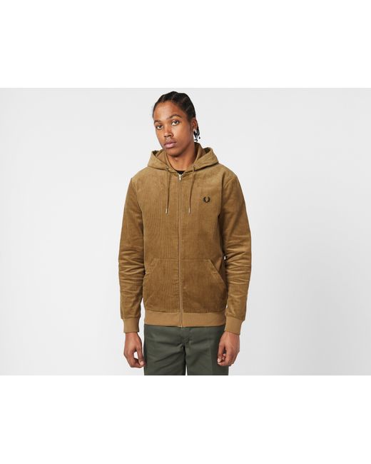 Fred Perry Brown Cord Hooded Track Jacket for men