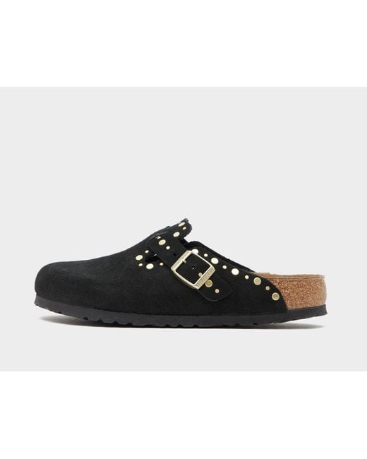 Birkenstock Black Boston Suede Mules With Studs