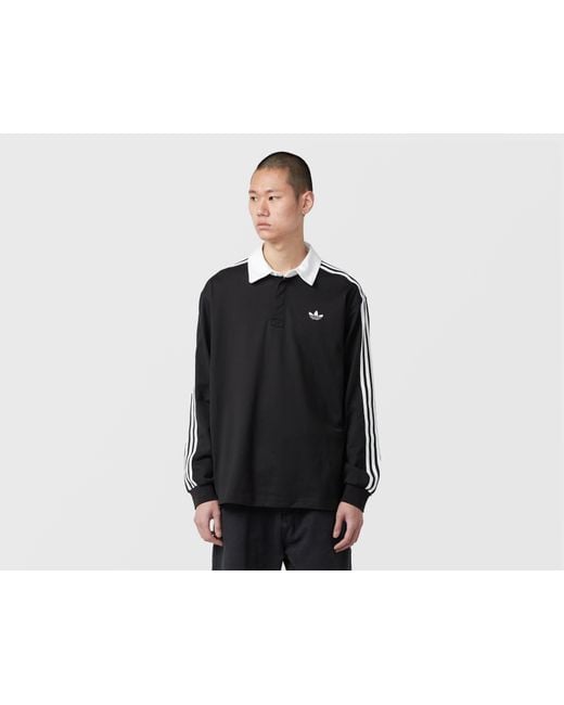 Adidas Originals Black 3-Stripes Rugby Long Sleeve Polo Shirt for men