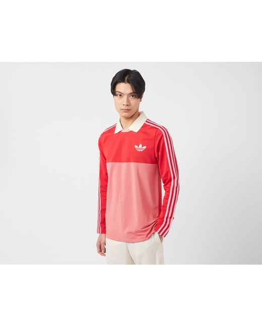 Adidas Originals Red Adicolor 70s Long Sleeve Vintage Polo Shirt for men