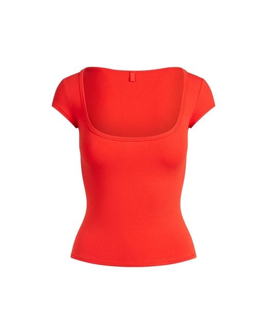 Skims Red Scoop Neck T-Shirt