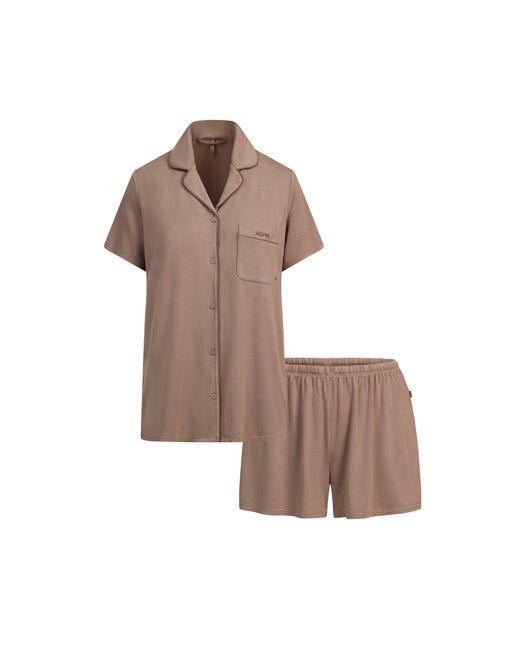 Skims Brown Sleep Short Sleeve Button Up Set