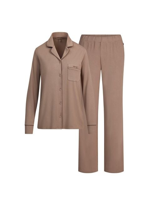 Skims Brown Sleep Long Sleeve Button Up Set