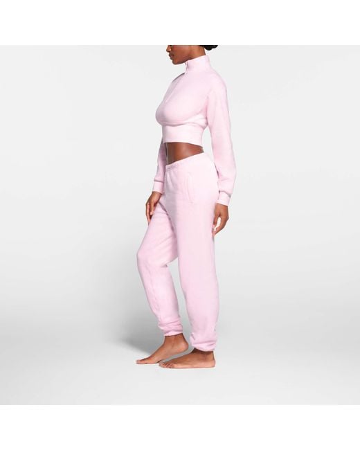 Skims Pink Cropped Half Zip Pullover