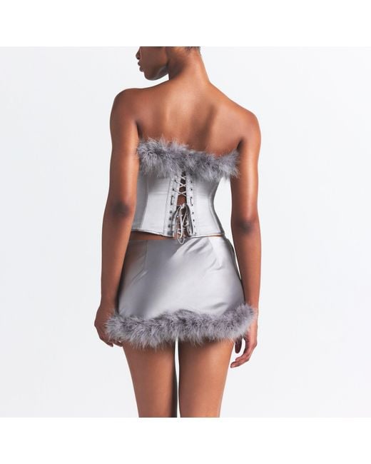 Skims White Feather Trim Low Rise Mini Skirt