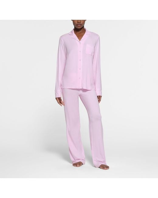 Skims Pink Sleep Long Sleeve Button Up Set