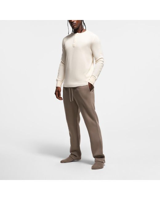 Skims White Textured Waffle Henley Long Sleeve Shirt for men