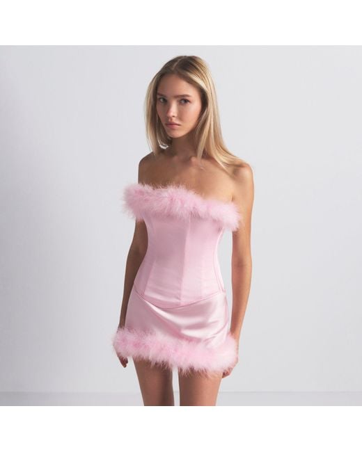 Skims Red Feather Trim Low Rise Mini Skirt