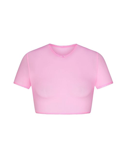 Skims Pink Picot Trim Super Cropped T-shirt