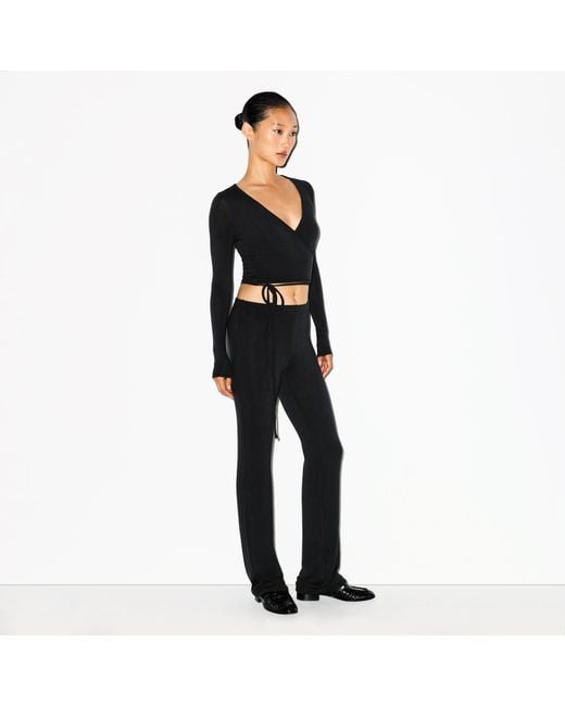 Skims Black Long Sleeve Wrap Top