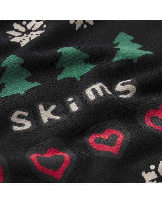 Skims Black Pajama Long Sleeve Button Up Set Onyx Pine Fair Isle