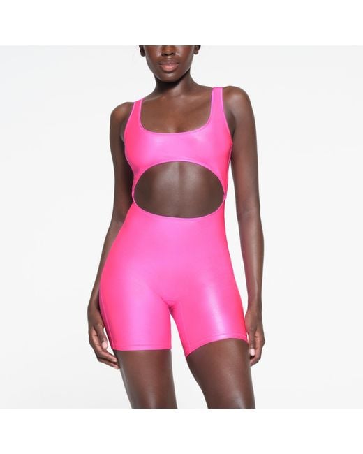 Skims Pink Cut Out Cycle Suit