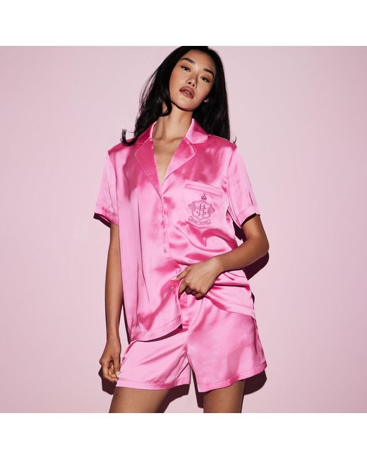 Skims Pink Short Sleeve Button Up Pajama Set
