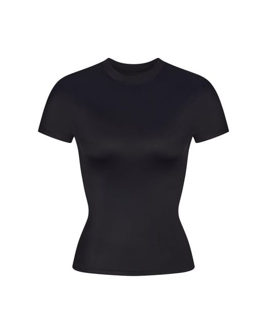 Skims Women's Black Short Sleeve Mock Neck Top