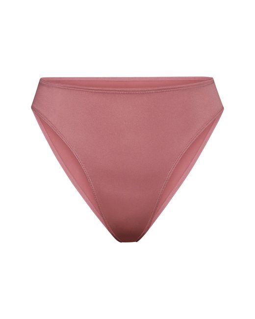 Skims Stretch Satin High Leg Bikini in Pink - Lyst