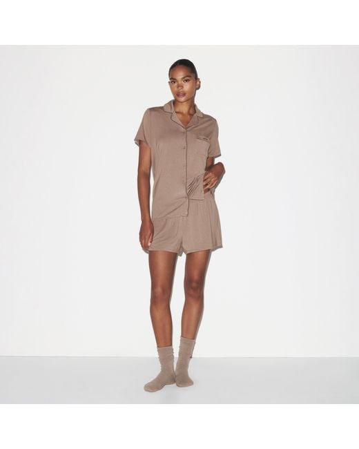 Skims Brown Sleep Short Sleeve Button Up Set