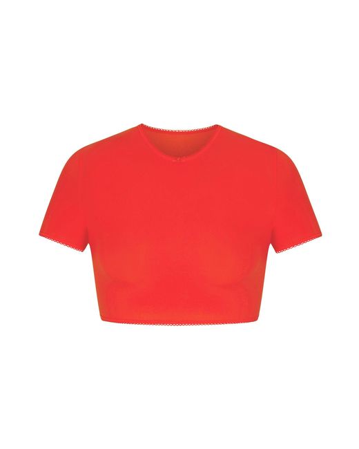 Skims Red Picot Trim Super Cropped T-shirt