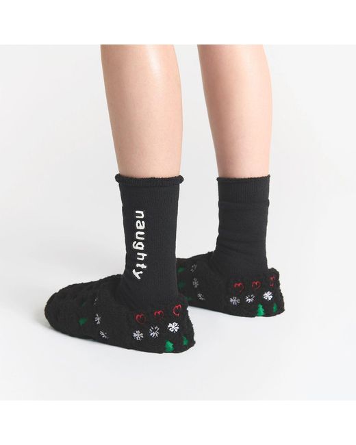 Skims Black Sherpa Slipper Onyx Pine Fair Isle