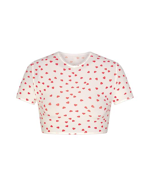 Skims Pink Picot Trim Super Cropped T-shirt