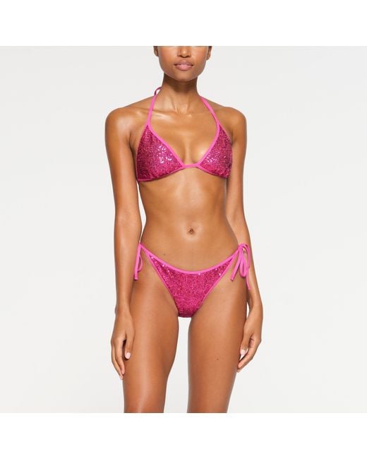 Skims Pink Sequin Triangle Bikini Top