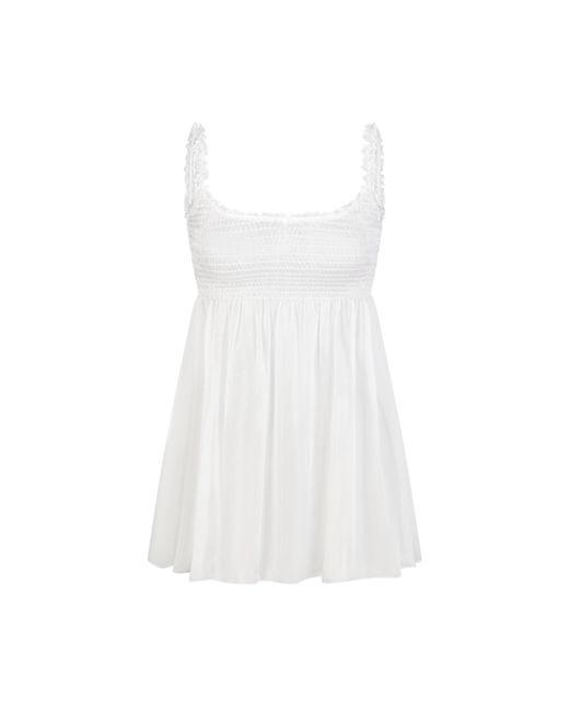 Skims White Smocked Mini Slip Dress