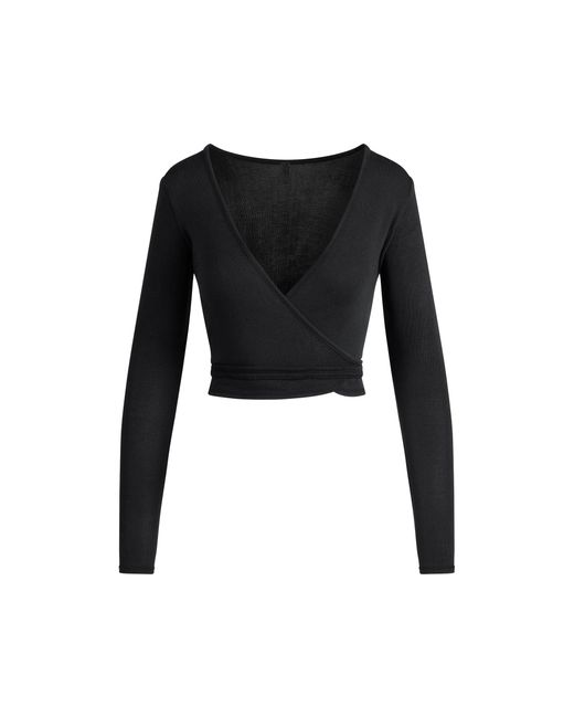 Skims Black Long Sleeve Wrap Top