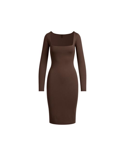 brown square neck midi dress The Bella Dress