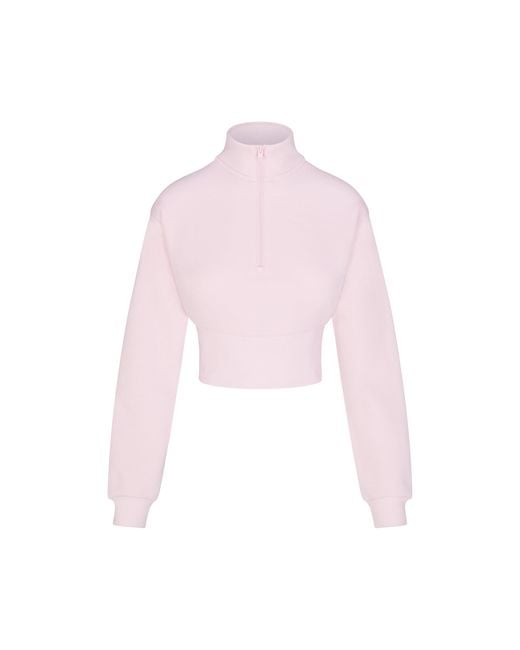 Skims Pink Cropped Half Zip Pullover