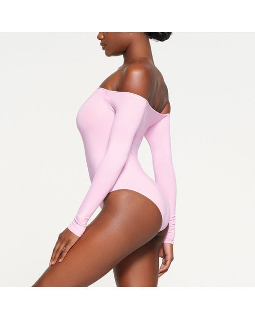 Skims Pink Essential Off The Shoulder Bodysuit