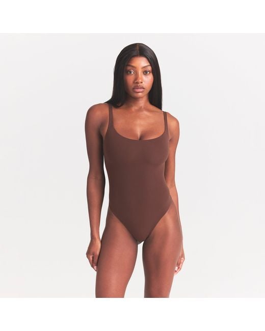Skims Brown Square Neck Bodysuit