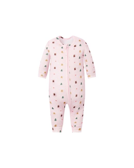 Skims Pink Plush Pointelle Baby Onesie Cherry Blossom Snow Print