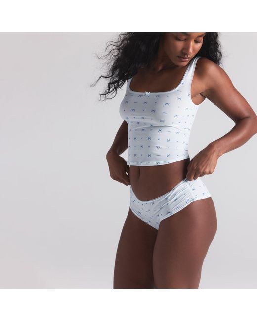 Skims Blue Picot Tank Top And Hipster Set