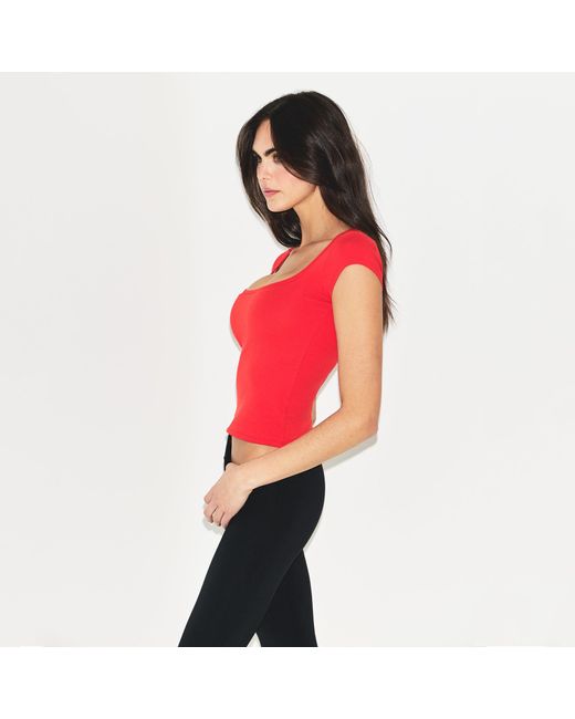 Skims Red Scoop Neck T-Shirt