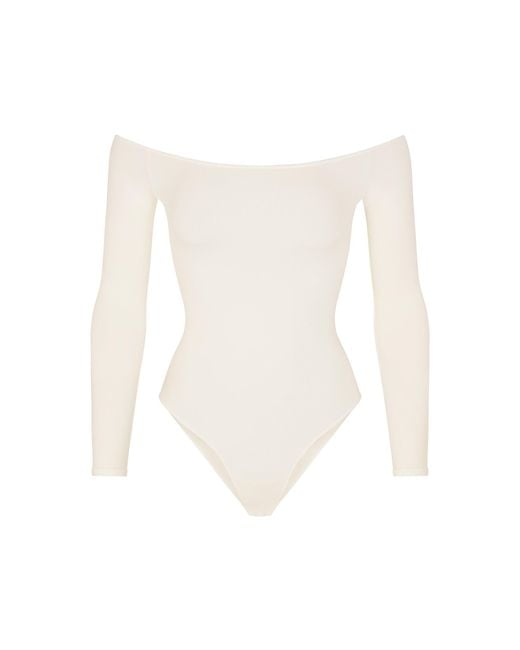 Skims White Essential Off The Shoulder Bodysuit Ecru
