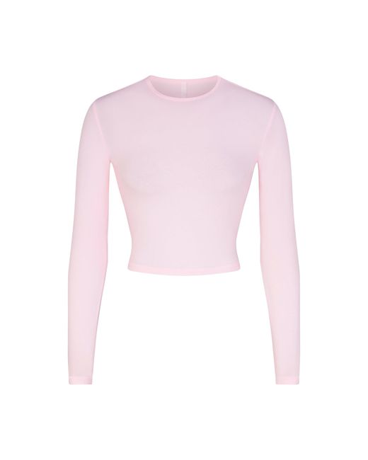 Skims Pink Cropped Long Sleeve T-shirt