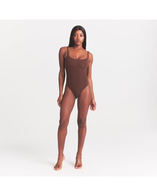 Skims Brown Square Neck Bodysuit
