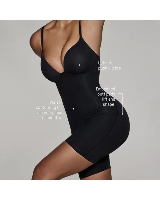 Skims Black Push-Up Butt Enhancing Padded Mid Thigh Bodysuit