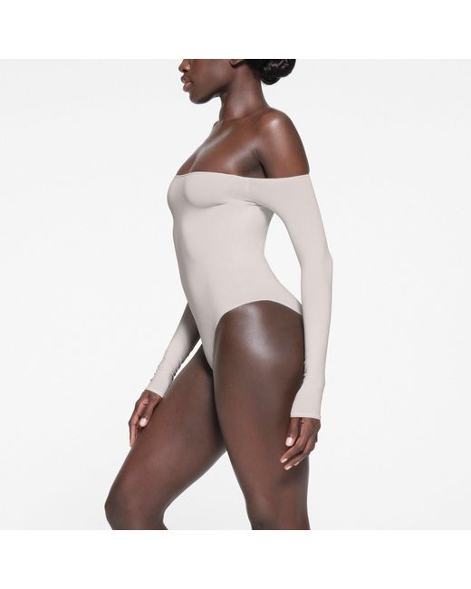 Skims White Essential Off The Shoulder Bodysuit