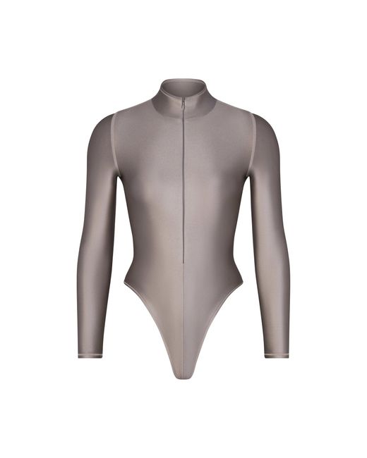Skims Gray Zip Front Long Sleeve One Piece